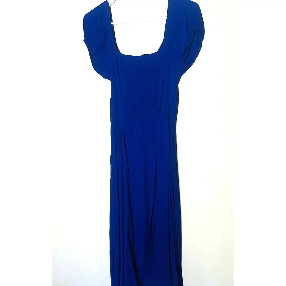 Yumi Kim Mercer Street Button Down Royal Blue Smocked Back Midi Dress size M - Picture 3 of 11